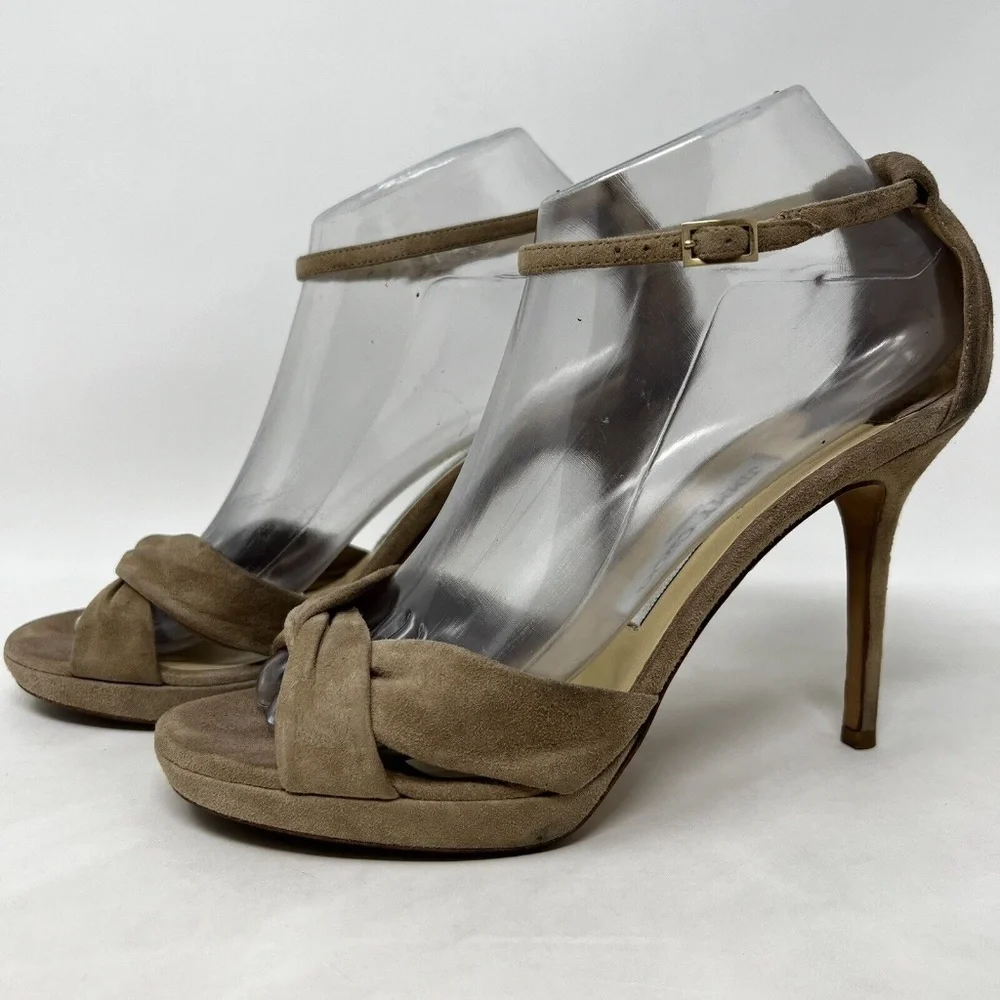 Jimmy Choo High Heels Beige Brown Suede Womens EU 38.5 Italy - Picture 2 of 10